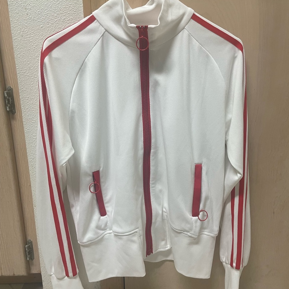 RARE Men's adidas White and Red Stripped Track Jacket Small